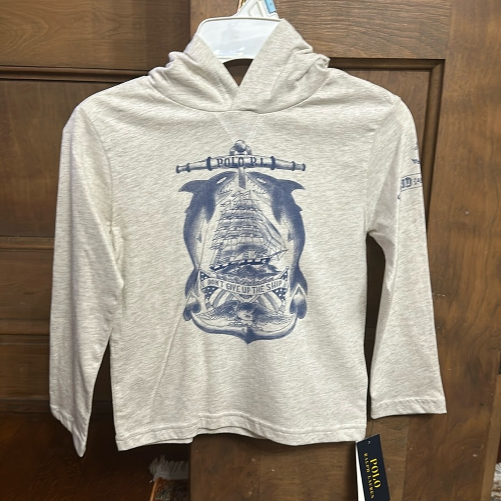 Boys size 5 Polo Cruise Nautical long sleeve with hoodie. Lightweight material